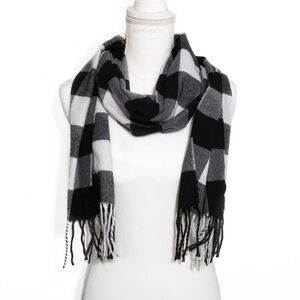 Black White Plaid Fringe Scarf Wrap New Long Soft